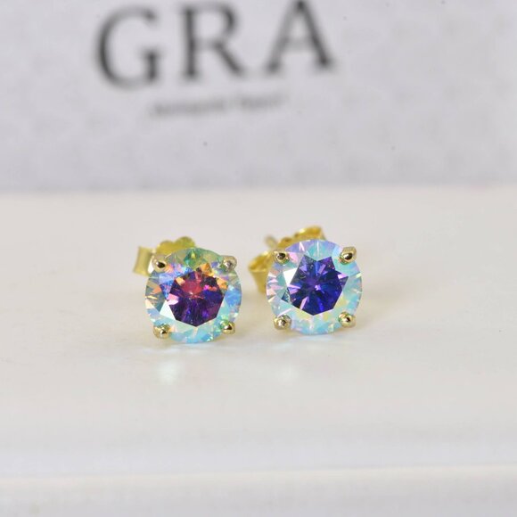 Certified 2ctw Moonstone Moissanite Stud Earrings NEW - Picture 1 of 4